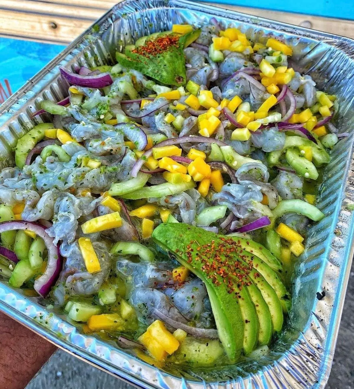 Mango ceviche tostada platter